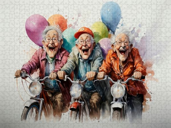 Produktbild: CALVENDO Puzzle Lustige Rentner - Mopedasflug | 1000 Teile Lege-Gr&ouml;&szlig;e 64x48cm Foto-Puzzle f&uuml;r gl&uuml;ckliche Stunden