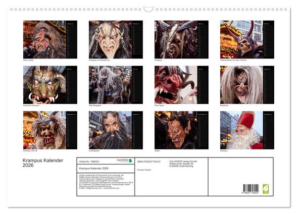 Produktbild: Krampus Kalender 2026 (Wandkalender 2026 DIN A2 quer), CALVENDO Monatskalender