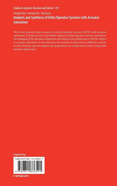 Produktbild: Analysis and Synthesis of Delta Operator Systems with Actuator Saturation