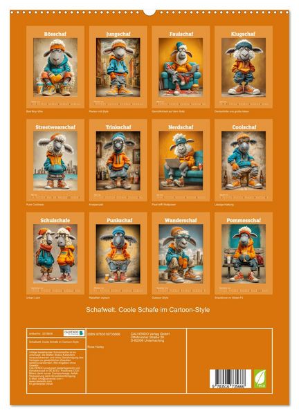 Produktbild: Schafwelt. Coole Schafe im Cartoon-Style (hochwertiger Premium Wandkalender 2026 DIN A2 hoch), Kunstdruck in Hochglanz