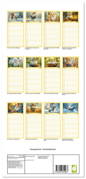 Produktbild: Familienplaner 2026 - Zwergenland - Kinderkalender mit 5 Spalten (Wandkalender, 21 x 45 cm) CALVENDO