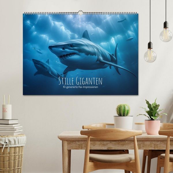 Produktbild: Stille Giganten - KI-generierte Hai-Impressionen (Wandkalender 2026 DIN A2 quer), CALVENDO Monatskalender