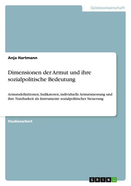 Produktbild: Dimensionen der Armut und ihre sozialpolitische Bedeutung