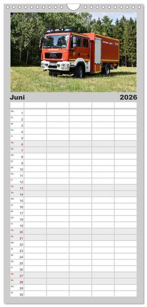 Produktbild: Familienplaner 2026 - Feuerwehrfahrzeuge mit 5 Spalten (Wandkalender, 21 x 45 cm) CALVENDO