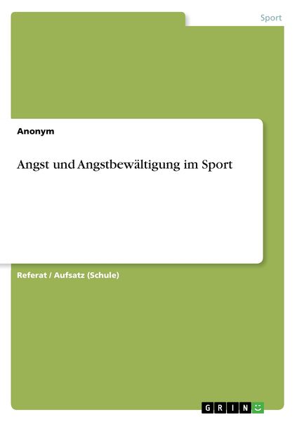 Produktbild: Angst und Angstbew&auml;ltigung im Sport