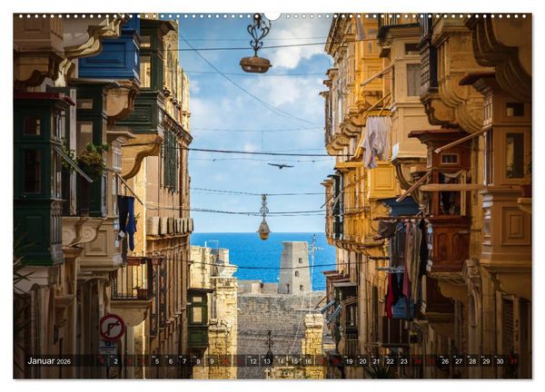 Produktbild: Valletta - Morbide Sch&ouml;nheit im Mittelmeer (hochwertiger Premium Wandkalender 2026 DIN A2 quer), Kunstdruck in Hochglanz
