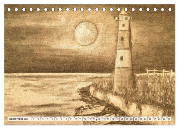 Produktbild: Pausen f&uuml;r deine Seele - Seelenlandschaften in Sepia - Ein Jahr der Ruhe mit Kohlezeichnungen (Tischkalender 2026 DIN A5 quer), CALVENDO Monatskalender