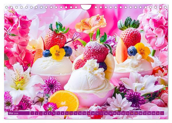 Produktbild: Eiscreme-Tr&auml;ume - S&uuml;&szlig;e Verlockung und florale Sch&ouml;nheiten (Wandkalender 2026 DIN A4 quer), CALVENDO Monatskalender