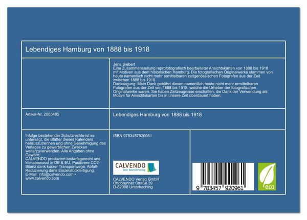 Produktbild: Lebendiges Hamburg von 1888 bis 1918 (Tischkalender 2026 DIN A5 quer), CALVENDO Monatskalender