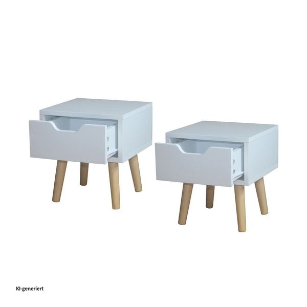 Produktbild: HTI-Living HTI-Living Nachttisch 1 Schublade 2er-Set Thekla Wei&szlig;