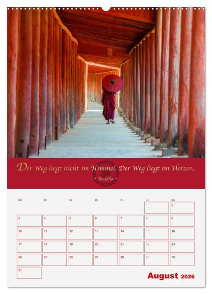 Produktbild: Buddhistische Weisheiten - DER ROTE SCHIRM (hochwertiger Premium Wandkalender 2026 DIN A2 hoch), Kunstdruck in Hochglanz