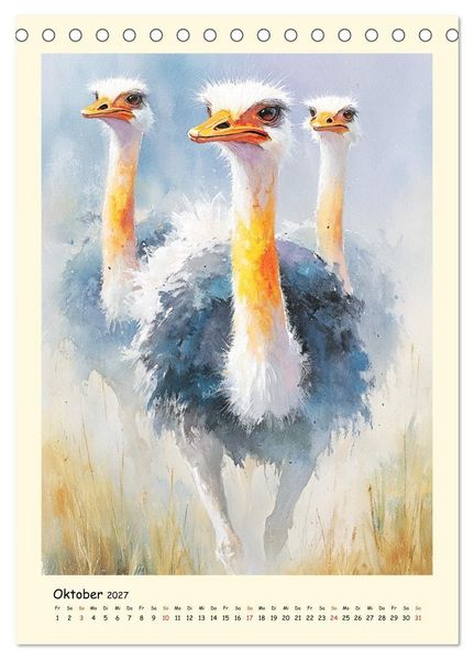Produktbild: Strau&szlig;e. Afrikas gro&szlig;e Laufv&ouml;gel in Aquarelloptik (Tischkalender 2027 DIN A5 hoch), CALVENDO Monatskalender