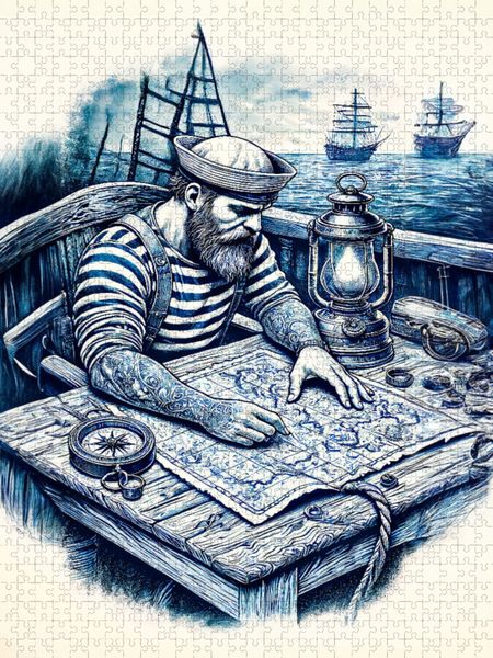 Produktbild: CALVENDO Puzzle Seemann bei der nautischen Planung. Vintage Motiv | 1000 Teile Lege-Gr&ouml;&szlig;e 64x48cm Foto-Puzzle f&uuml;r gl&uuml;ckliche Stunden