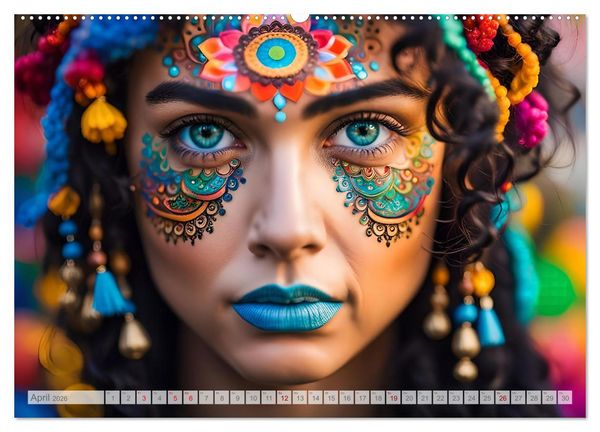 Produktbild: Farben der Weiblichkeit - Kunstvolle KI Portraits (hochwertiger Premium Wandkalender 2026 DIN A2 quer), Kunstdruck in Hochglanz