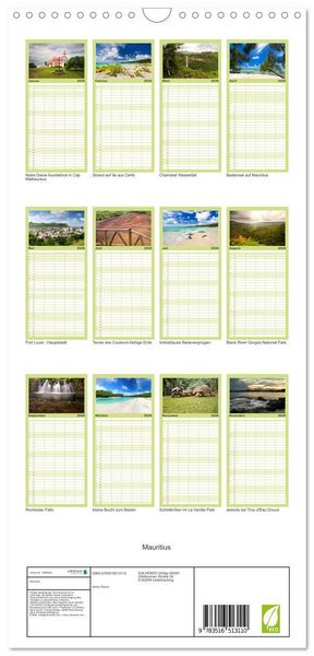 Produktbild: Familienplaner 2026 - Mauritius mit 5 Spalten (Wandkalender, 21 x 45 cm) CALVENDO