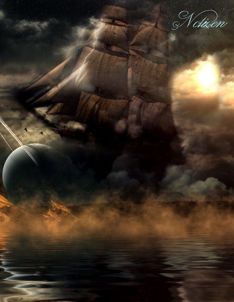 Produktbild: Fantasy Notizbuch: Wolkenschiff - wei&szlig;e Seiten mit Eckmotiv