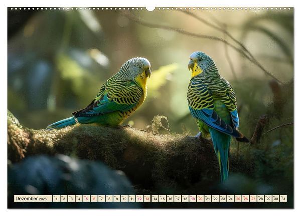 Produktbild: Wellensittiche farbenfroh und munter (Wandkalender 2026 DIN A2 quer), CALVENDO Monatskalender