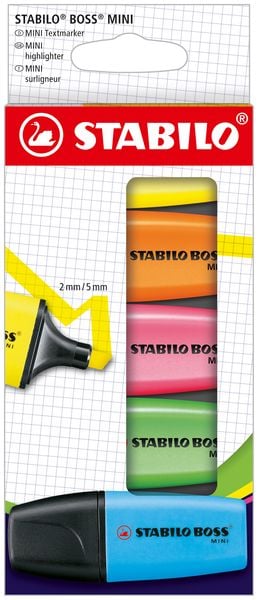 Produktbild: STABILO BOSS&reg; Textmarker MINIpop, 5er Etui (gelb, orange, gr&uuml;n, blau, rosa)