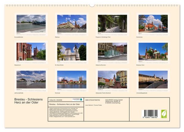 Produktbild: Breslau - Schlesiens Herz an der Oder (hochwertiger Premium Wandkalender 2026 DIN A2 quer), Kunstdruck in Hochglanz