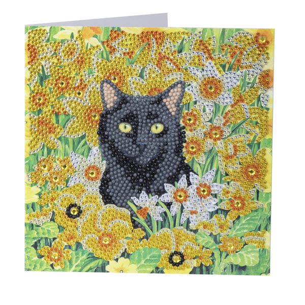 Produktbild: Craft Buddy CCK-A103 - Crystal Art Card Kit, Cat Among the Flowers, Katze, 18x18cm, Kristall-Kunstkarte, Diamond Painting