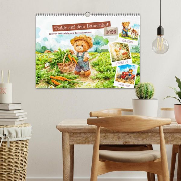 Produktbild: Teddy auf dem Bauernhof - Entdecke das Landleben mit Tieren und Feldern (Wandkalender 2026 DIN A3 quer), CALVENDO Monatskalender