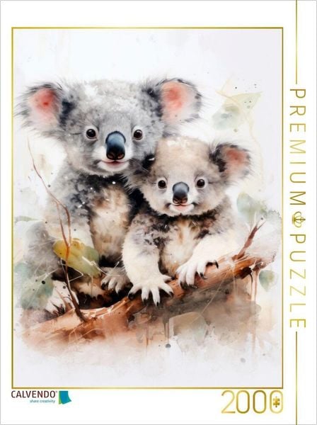 CALVENDO Puzzle Knuddelige Koalafamilie in Acrylfarbe | 2000 Teile Lege-Größe 90x67cm Foto-Puzzle für glückliche Stunden