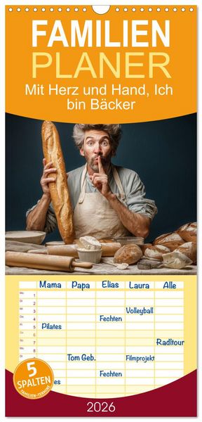 Produktbild: Familienplaner 2026 - Mit Herz und Hand, Ich bin B&auml;cker mit 5 Spalten (Wandkalender, 21 x 45 cm) CALVENDO