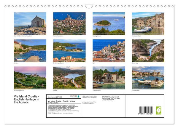 Produktbild: Vis Island Croatia - English Heritage in the Adriatic (Wall Calendar 2026 DIN A3 landscape), CALVENDO 12 Month Wall Calendar