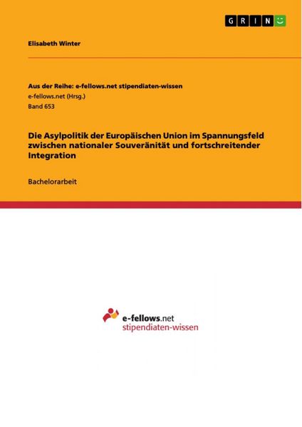 Produktbild: Die Asylpolitik der Europ&auml;ischen Union im Spannungsfeld zwischen nationaler Souver&auml;nit&auml;t und fortschreitender Integration