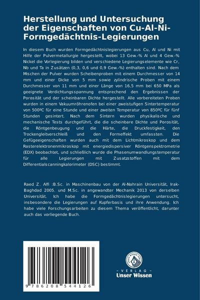 Produktbild: Herstellung und Untersuchung der Eigenschaften von Cu-Al-Ni-Formged&auml;chtnis-Legierungen