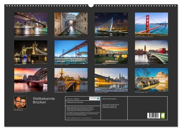 Produktbild: Weltbekannte Br&uuml;cken (Wandkalender 2026 DIN A2 quer), CALVENDO Monatskalender