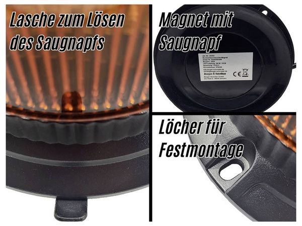 Produktbild: Berger & Schr&ouml;ter Rundumleuchte SM828-HH 12 V &uuml;ber Steckernetzteil Festmontage, Magnetfu&szlig; Orange