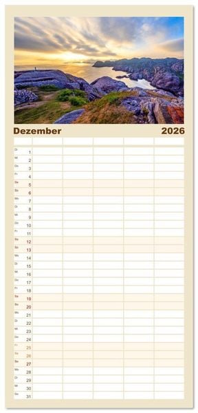 Produktbild: Familienplaner 2026 - Vom Nordkap zum S&uuml;dkap mit 5 Spalten (Wandkalender, 21 x 45 cm) CALVENDO
