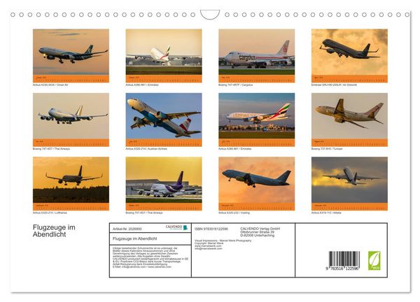 Produktbild: Flugzeuge im Abendlicht (Wandkalender 2026 DIN A3 quer), CALVENDO Monatskalender