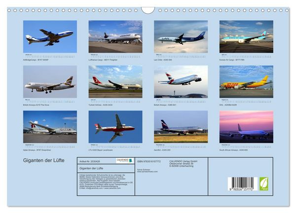 Produktbild: Giganten der L&uuml;fte (Wandkalender 2026 DIN A3 quer), CALVENDO Monatskalender