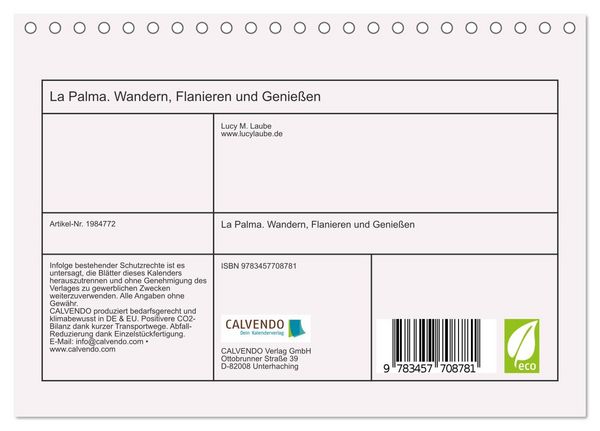 Produktbild: La Palma. Wandern, Flanieren und Genie&szlig;en (Tischkalender 2026 DIN A5 quer), CALVENDO Monatskalender