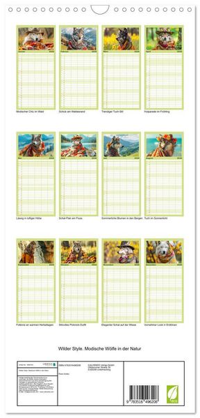Produktbild: Familienplaner 2026 - Wilder Style. Modische W&ouml;lfe in der Natur mit 5 Spalten (Wandkalender, 21 x 45 cm) CALVENDO