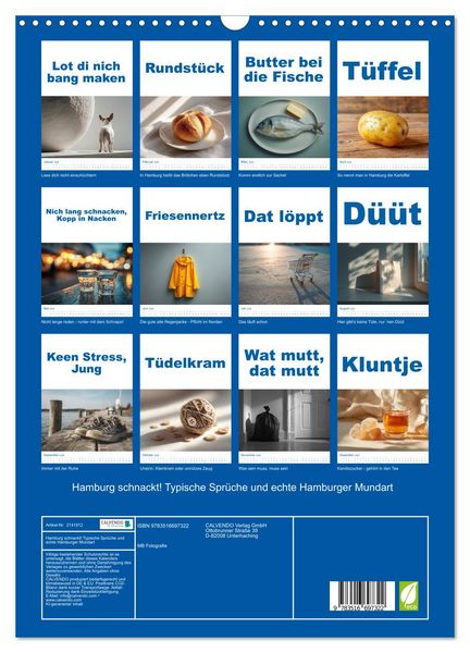 Produktbild: Hamburg schnackt! Typische Spr&uuml;che und echte Hamburger Mundart (Wandkalender 2026 DIN A3 hoch), CALVENDO Monatskalender