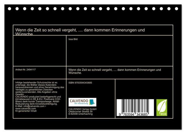 Produktbild: Wenn die Zeit so schnell vergeht,.... dann kommen Erinnerungen und W&uuml;nsche. (Tischkalender 2027 DIN A5 quer), CALVENDO Monatskalender