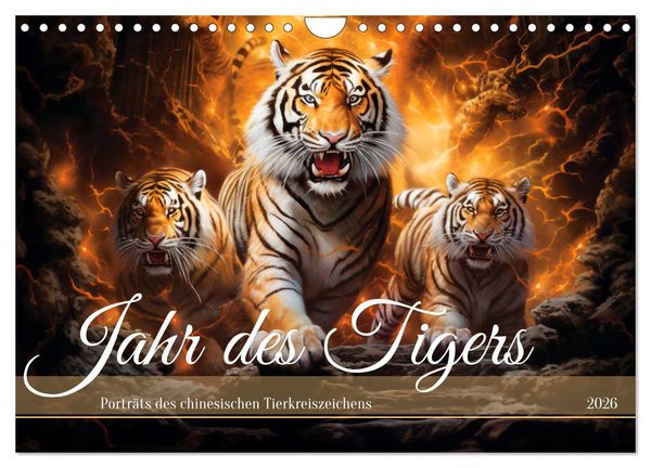 Produktbild: Jahr des Tigers - Portr&auml;ts des chinesischen Tierkreiszeichens (Wandkalender 2026 DIN A4 quer), CALVENDO Monatskalender