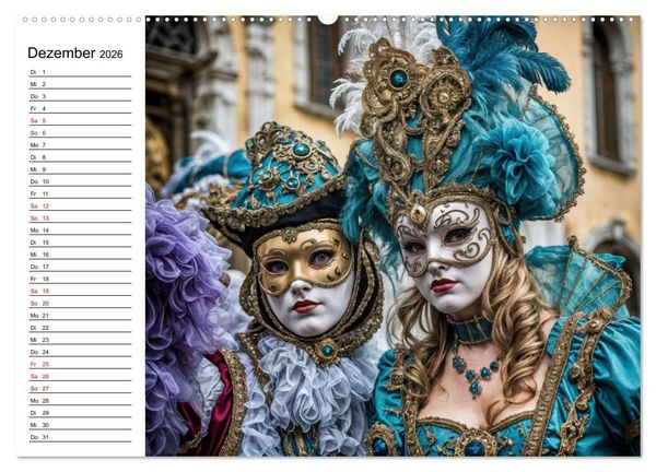 Produktbild: M&auml;rchenhafte Maskerade KI - Karnevalserlebnis in Venedig (Wandkalender 2026 DIN A2 quer), CALVENDO Monatskalender