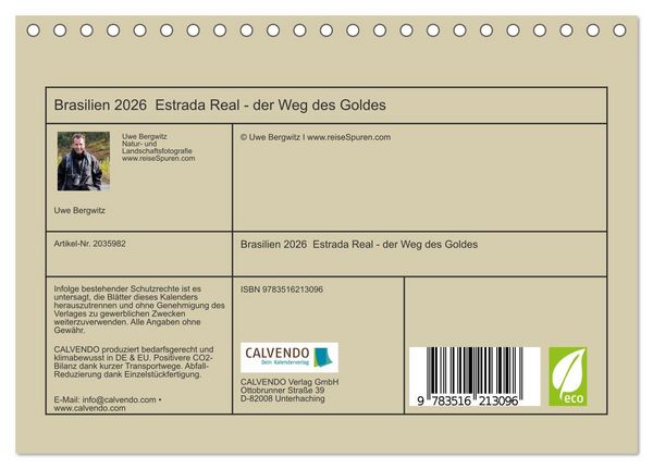 Produktbild: Brasilien 2026 Estrada Real - der Weg des Goldes (Tischkalender 2026 DIN A5 quer), CALVENDO Monatskalender