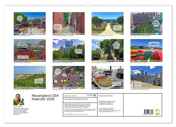 Produktbild: Neuengland USA Kalender 2026 (Wandkalender 2026 DIN A2 quer), CALVENDO Monatskalender