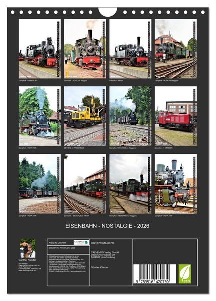 Produktbild: EISENBAHN - NOSTALGIE - 2026 (Wandkalender 2026 DIN A4 hoch), CALVENDO Monatskalender