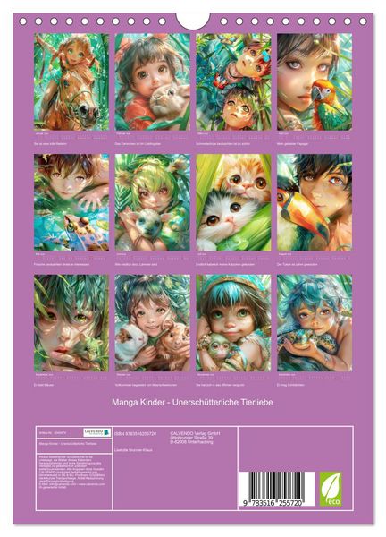 Produktbild: Manga Kinder - Unersch&uuml;tterliche Tierliebe (Wandkalender 2026 DIN A4 hoch), CALVENDO Monatskalender