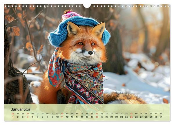 Produktbild: Fuchsige Eskapaden. Reineke mit noblen Accessoires (Wandkalender 2026 DIN A3 quer), CALVENDO Monatskalender