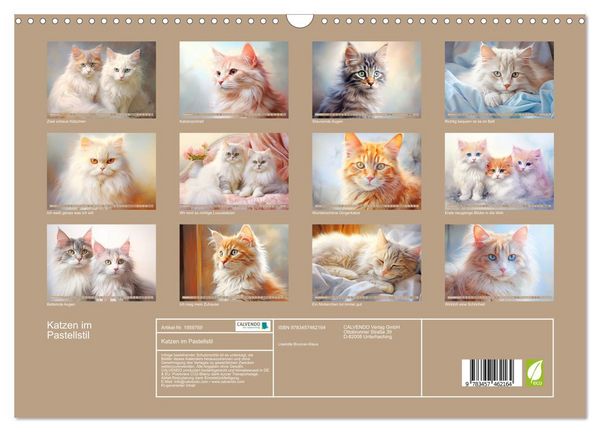 Produktbild: Katzen im Pastellstil (Wandkalender 2026 DIN A3 quer), CALVENDO Monatskalender