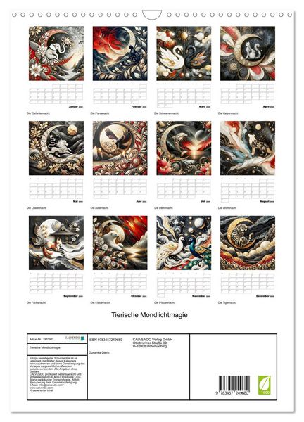 Produktbild: Tierische Mondlichtmagie (Wandkalender 2026 DIN A3 hoch), CALVENDO Monatskalender