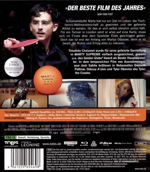 Produktbild: Marty Supreme (4K Ultra HD) (+ Blu-ray)