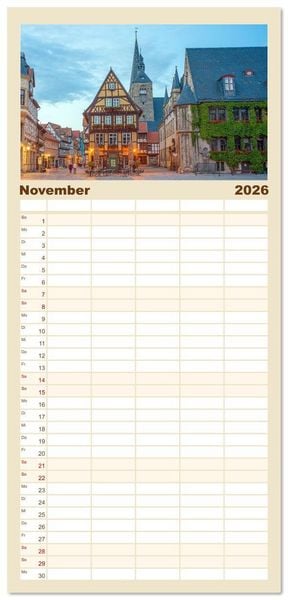 Produktbild: Familienplaner 2026 - Quedlinburg - Die historische Altstadt mit 5 Spalten (Wandkalender, 21 x 45 cm) CALVENDO